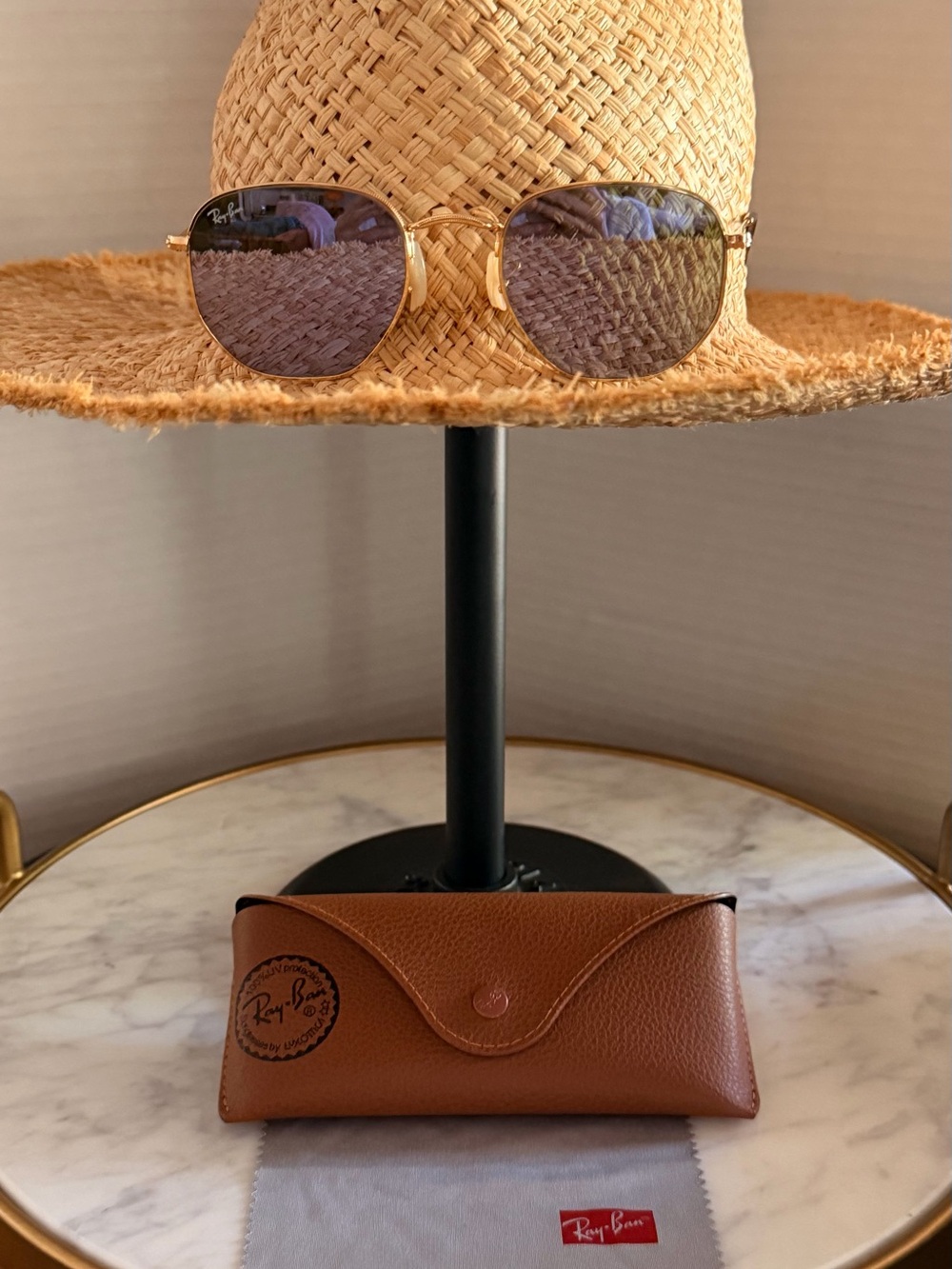 Ray-Ban Women's Gold Frame Sunglasses with Brown Case and Lavender Lenses